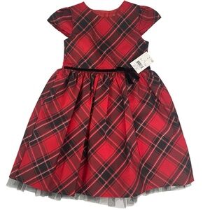 George Girls Christmas Holiday Formal Fancy Red Black Plaid Dress Size 5T NWT
